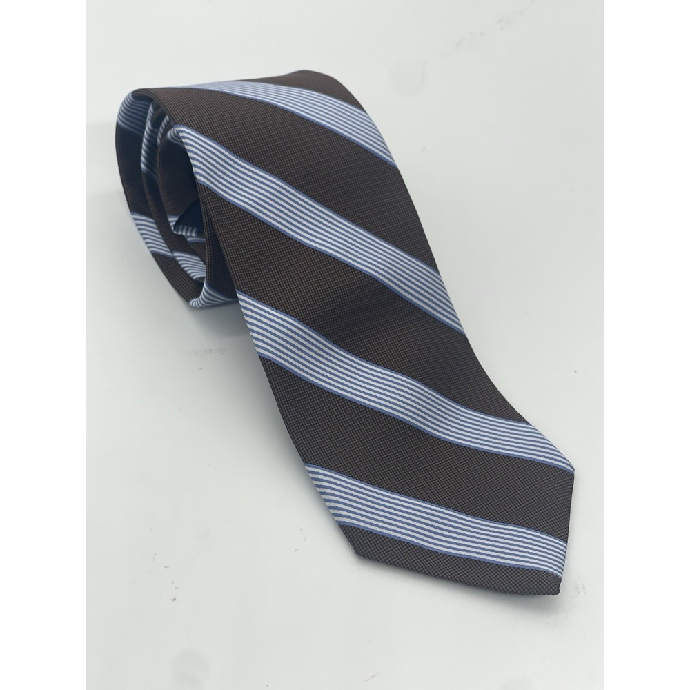 Brooks Brothers 346 Men's Tie Brown‎ Blue Striped Silk Preppy Career Party Italy